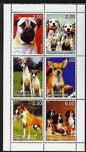 Tadjikistan 1999 Dogs perf sheetlet containing 6 values unmounted mint, stamps on dogs