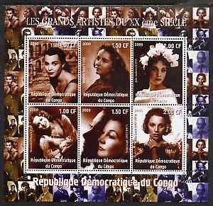 Congo 2000 Film Stars of the 20th Century #1 (Actresses) perf sheetlet containing 6 values unmounted mint, stamps on , stamps on  stamps on personalities, stamps on  stamps on entertainments, stamps on  stamps on films, stamps on  stamps on cinema, stamps on  stamps on movies, stamps on  stamps on women, stamps on  stamps on millennium