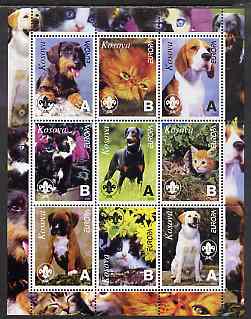 Kosova 2000 Europa - Cats & Dogs perf sheetlet containing set of 9 values each with Scout Logo unmounted mint , stamps on cats, stamps on dogs, stamps on scouts, stamps on europa
