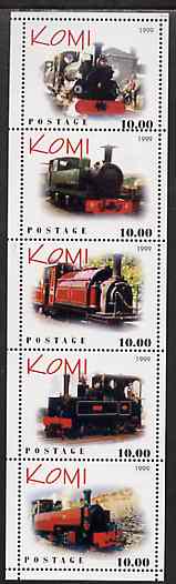 Komi Republic 1999 Steam Locos #4 (Narrow Gauge) perf sheetlet containing complete set of 5 values unmounted mint, stamps on railways