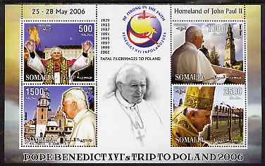 Somalia 2006 Pope Benedicts Trip to Poland perf sheetlet #1 containing 4 values unmounted mint, stamps on personalities, stamps on pope, stamps on 