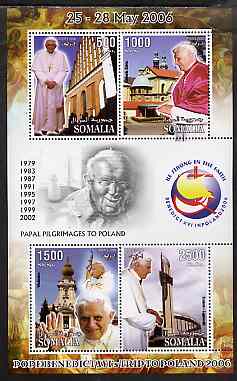 Somalia 2006 Pope Benedicts Trip to Poland perf sheetlet #3 containing 4 values unmounted mint, stamps on personalities, stamps on pope, stamps on 