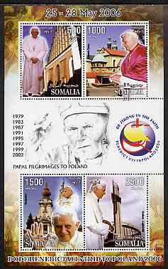 Somalia 2006 Pope Benedicts Trip to Poland perf sheetlet #4 containing 4 values unmounted mint, stamps on personalities, stamps on pope, stamps on 