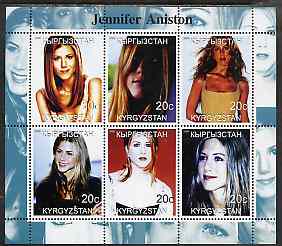 Kyrgyzstan 2000 Jennifer Aniston perf sheetlet containing 6 values unmounted mint, stamps on films, stamps on cinema, stamps on personalities, stamps on entertainments, stamps on women