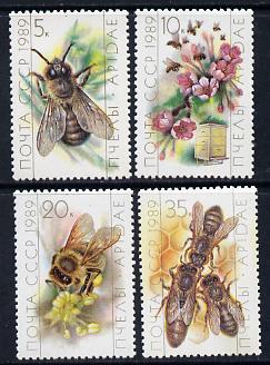 Russia 1989 Bees set of 4 unmounted mint, SG 5996-99, Mi 5950-53*, stamps on , stamps on  stamps on insects, stamps on  stamps on honey, stamps on  stamps on bees