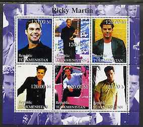 Turkmenistan 2000 Ricky Martin perf sheetlet containing 6 values unmounted mint, stamps on personalities, stamps on entertainments, stamps on music, stamps on pops