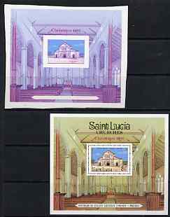 St Lucia 1986 Christmas imperf proof of m/sheet in magenta & blue only unmounted mint complete with issued m/sheet, as SG MS923, stamps on christmas, stamps on churches