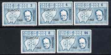 Calf of Man 1968 Europa 1968 opt'd on Churchill perf set of 5 in turquoise each additionally overprinted SPECIMEN (as Rosen CA105s-09s) unmounted mint, stamps on churchill, stamps on personalities, stamps on maps, stamps on europa  