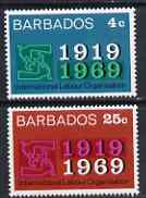 Barbados 1969 50th Anniversary of International Labour Organisation perf set of 2 unmounted mint, SG 390-91, stamps on labour, stamps on  ilo , stamps on 