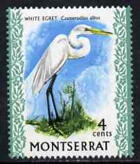 Montserrat 1970-74 Great Egret 4c on chalky paper unmounted mint, SG 245, stamps on birds, stamps on herons
