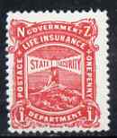 New Zealand 1913-37 Life Insurance 1d scarlet P14 (Lighthouse) unmounted mint, SG L33, stamps on , stamps on  kg5 , stamps on lighthouses