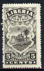 Liberia 1918 Coat of Arms 5c colour trial proof in black on gummed paper, lightly mounted mint, as SG351, stamps on arms, stamps on heraldry, stamps on ships, stamps on ploughing
