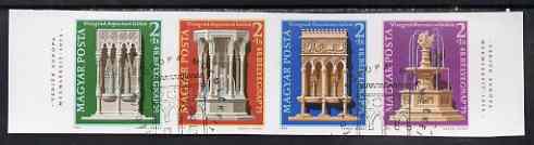 Hungary 1975 Stamp Day (Preservation of Monuments) m/sheet imperf and fine used, Mi BL115 , stamps on fountains, stamps on monuments, stamps on postal