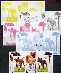 Benin 2002 World of Dogs imperf m/sheet containing 2 values each with Scout Logo, the set of 5 progressive proofs comprising the 4 individual colours plus all 4-colour composite (as issued) all unmounted mint, stamps on dogs, stamps on scouts