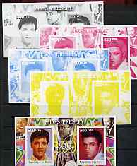 Benin 2002 Birth Centenary of Walt Disney featuring Elvis Presley m/sheet containing 2 values, the set of 5 progressive proofs comprising the 4 individual colours plus al..., stamps on films, stamps on cinema, stamps on entertainments, stamps on disney, stamps on elvis, stamps on music