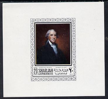 Sharjah 1968 American Artists imperf sheetlet containing 20 Dh value (Gilbert Stuart) unmounted mint as Mi 448, stamps on arts