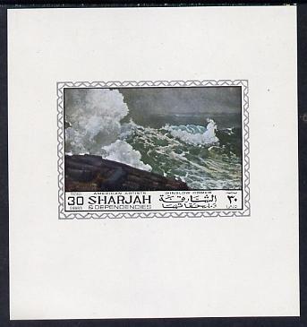 Sharjah 1968 American Artists imperf sheetlet containing 30 Dh value (Winslow Homer) unmounted mint as Mi 449, stamps on arts
