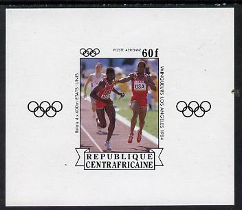 Central African Republic 1985 Olympic Gold Medalists imperf sheetlet containing 60f (Relay) as SG 1068 unmounted mint, stamps on olympics  sport    relay