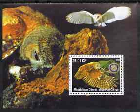 Congo 2002 Owls #2 perf m/sheet with Rotary Logo unmounted mint, stamps on , stamps on  stamps on birds, stamps on  stamps on birds of prey, stamps on  stamps on owls, stamps on  stamps on rotary
