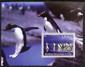Congo 2002 Penguins #2 perf m/sheet with Rotary Logo unmounted mint, stamps on birds, stamps on penguins, stamps on polar, stamps on rotary