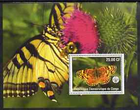 Congo 2002 Butterflies #2 perf m/sheet with Scout Logo unmounted mint, stamps on butterflies, stamps on scouts