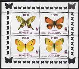 Udmurtia Republic 1997 WWF - Butterflies perf sheetlet containing complete set of 4 unmounted mint, stamps on , stamps on  wwf , stamps on butterflies