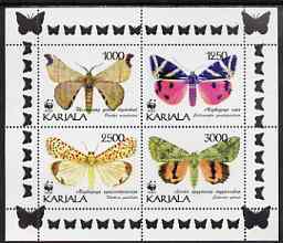 Karjala Republic 1997 WWF - Butterflies perf sheetlet containing complete set of 4 unmounted mint, stamps on , stamps on  wwf , stamps on butterflies