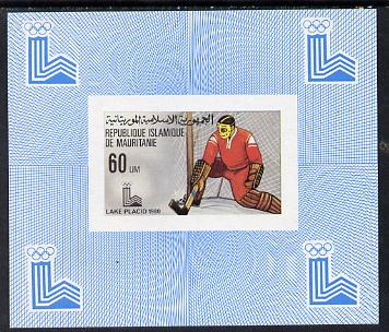 Mauritania 1980 Winter Olympics (Ice Hockey) imperf sheetlet containing 60f value unmounted mint as SG 639, stamps on sport   ice hockey    olympics
