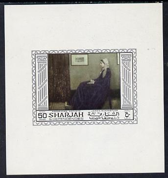 Sharjah 1968 American Artists imperf sheetlet containing 50 Dh value (James Whistler) unmounted mint as Mi 451, stamps on arts