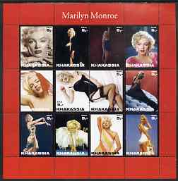 Chakasia 2003 Marilyn Monroe perf sheetlet containing 12 values unmounted mint, stamps on films, stamps on cinema, stamps on entertainments, stamps on music, stamps on personalities, stamps on marilyn monroe