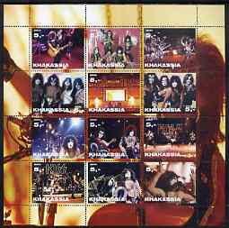 Chakasia 2003 Kiss (Pop Group) perf sheetlet containing 12 values unmounted mint, stamps on music, stamps on pops, stamps on rock
