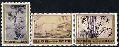 North Korea 1984 Paintings perf set of 3 cto used SG N2431-33, stamps on arts, stamps on fishing, stamps on oxen, stamps on ovine, stamps on plants