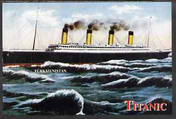Turkmenistan 2000 Titanic rouletted souvenir sheet #2 (Side elevation) unmounted mint, stamps on ships, stamps on disasters