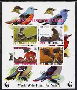 North Ossetia Republic 1998 WWF imperf sheetlet containing set of 4 values unmounted mint, stamps on , stamps on  stamps on birds, stamps on  stamps on animals, stamps on  stamps on birds of prey, stamps on  stamps on  wwf , stamps on  stamps on cats, stamps on  stamps on rabbits