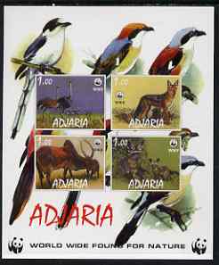 Adjaria 1998 WWF imperf sheetlet containing set of 4 values unmounted mint, stamps on wwf, stamps on birds, stamps on animals, stamps on  wwf , stamps on foxes, stamps on 
