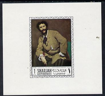 Sharjah 1968 American Artists imperf sheetlet containing 1R value (John Singer Sargent) unmounted mint as Mi 453, stamps on arts