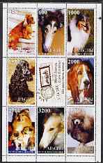 Abkhazia 1997 Dogs perf sheetlet containing set of 8 values plus label for Asia 97 unmounted mint, stamps on dogs, stamps on stamp exhibitions