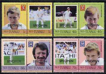Tuvalu - Nui 1985 Cricketers (Leaders of the World) set of 8 overprinted SPECIMEN unmounted mint, stamps on sport, stamps on cricket