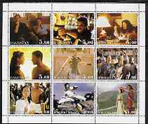 Dagestan Republic 2001 Movie Scenes (Traffic, Gladiator & Crouching Tiger) perf sheetlet containing 9 values unmounted mint, stamps on films, stamps on movies, stamps on cinema, stamps on entertainments, stamps on telescopes