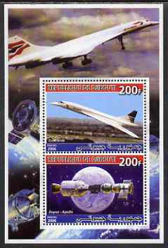 Djibouti 2006 Concorde & Apollo-Soyuz perf sheetlet containing 2 values unmounted mint, stamps on concorde, stamps on space, stamps on apollo