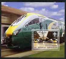 Somalia 2006 Modern Trains #1 perf souvenir sheet with Scout Logo, fine cto used, stamps on railways, stamps on scouts