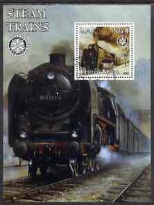 Eritrea 2002 Steam Locos #02 perf m/sheet with Rotary Logo fine cto used, stamps on railways, stamps on rotary