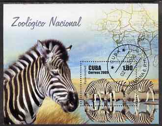 Cuba 2005 National Zoo perf m/sheet (Zebra) fine cto used, stamps on animals, stamps on zoos, stamps on zebra