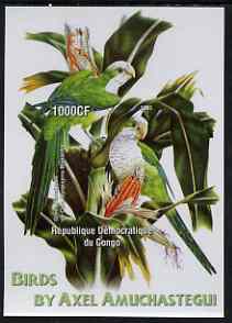 Congo 2005 Birds by Axel Amuchastegui (Parrots) imperf m/sheet unmounted mint, stamps on birds, stamps on parrots