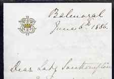 Great Britain 1886 Handwritten letter from PRINCESS BEATRICE on monogrammed note-paper sent from Balmoral with matching envelope with flap missing.  Letter sent on behalf..., stamps on royalty