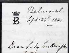 Great Britain 1888 Handwritten letter from PRINCESS BEATRICE on monogrammed mourning note-paper sent from Balmoral with matching envelope (roughly opened).  The Princess ..., stamps on royalty