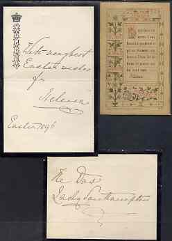 Great Britain 1896 small French Easter card with enclosed notepaper with a Crowned HELENA motif plus original envelope addressed to Lady Southampton. Note inscribed With ..., stamps on royalty, stamps on easter