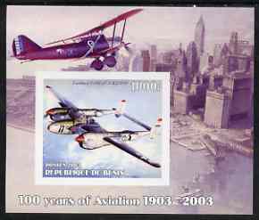 Benin 2003 100 Years of Aviation #1 imperf m/sheet (Lockheed P-38J 1939) unmounted mint, stamps on , stamps on  stamps on aviation, stamps on  stamps on lockheed, stamps on  stamps on  ww2 , stamps on  stamps on 