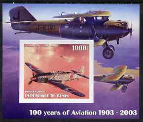 Benin 2003 100 Years of Aviation #2 imperf m/sheet (Kawasaki Type 3 1941) unmounted mint, stamps on aviation, stamps on  ww2 , stamps on 