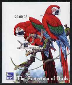 Congo 2003 Royal Society for Protection of Birds imperf m/sheet (Parrots) unmounted mint, stamps on , stamps on  stamps on environment, stamps on  stamps on birds, stamps on  stamps on parrots